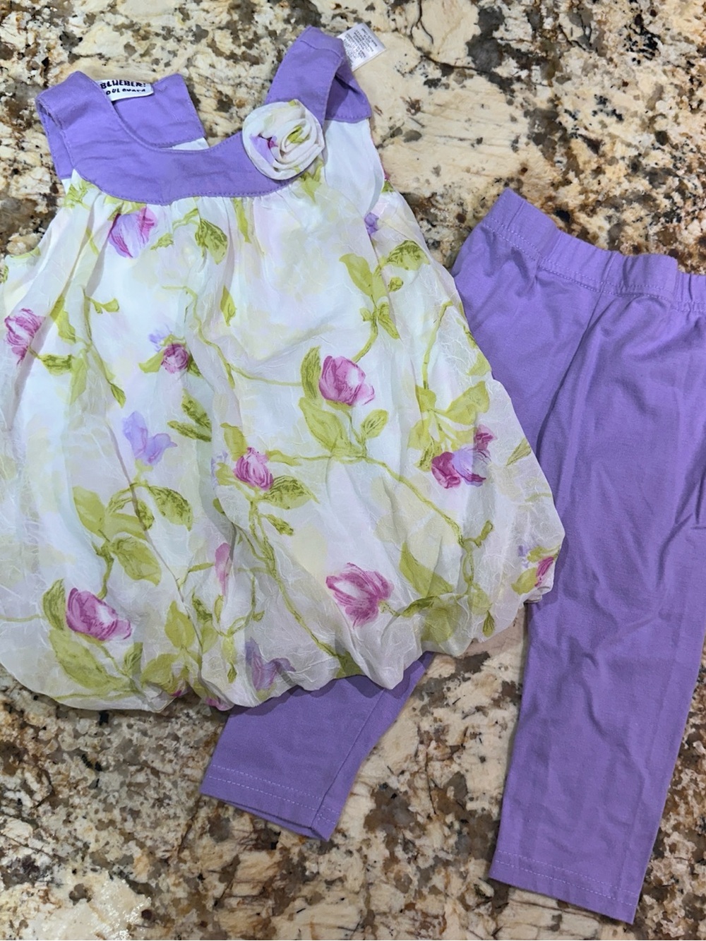 Sweet Lavender Floral Bubble Dress & Leggings Set Blueberi Boulevard